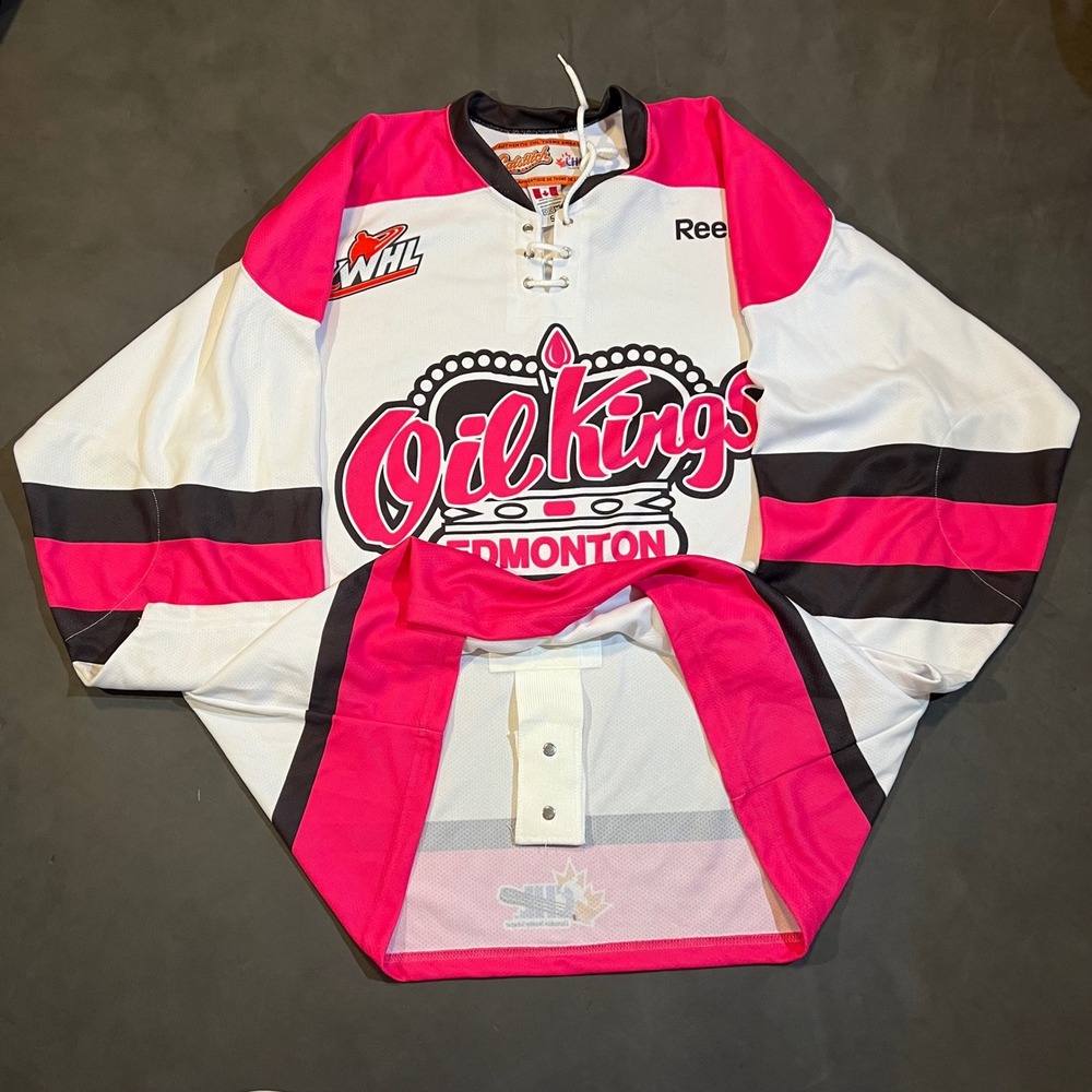 Edmonton Oil Kings WHL Reebok CCM Pink Theme Hockey Jersey Mens 54 Fight Strap